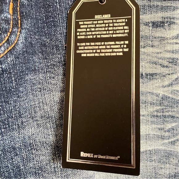 Remix By Rock Revival Distressed Slim Straight Jeans Size 34 Destroyed Blue - Picture 5 of 6